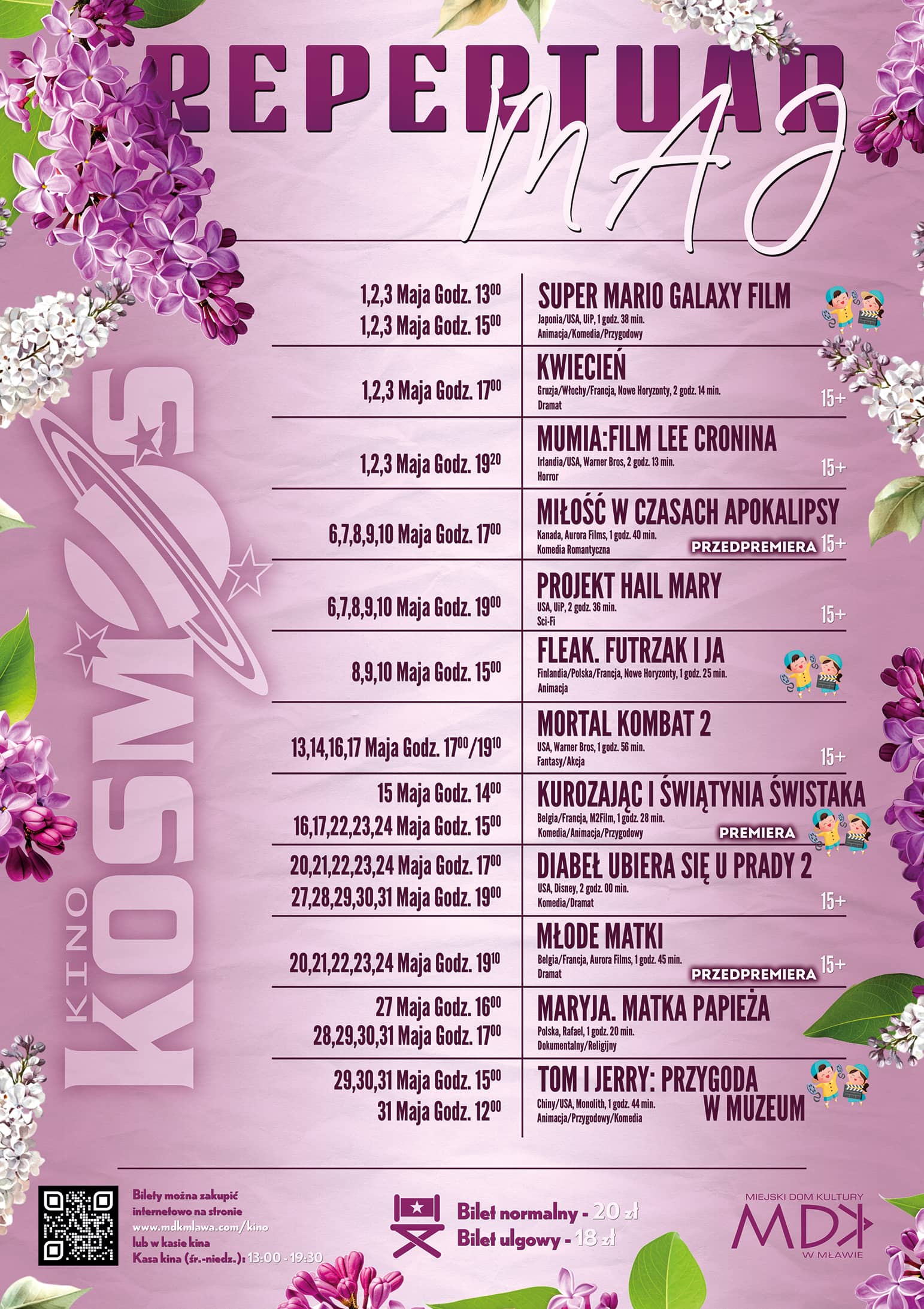 Repertuar kina kosmos na ten miesiąc